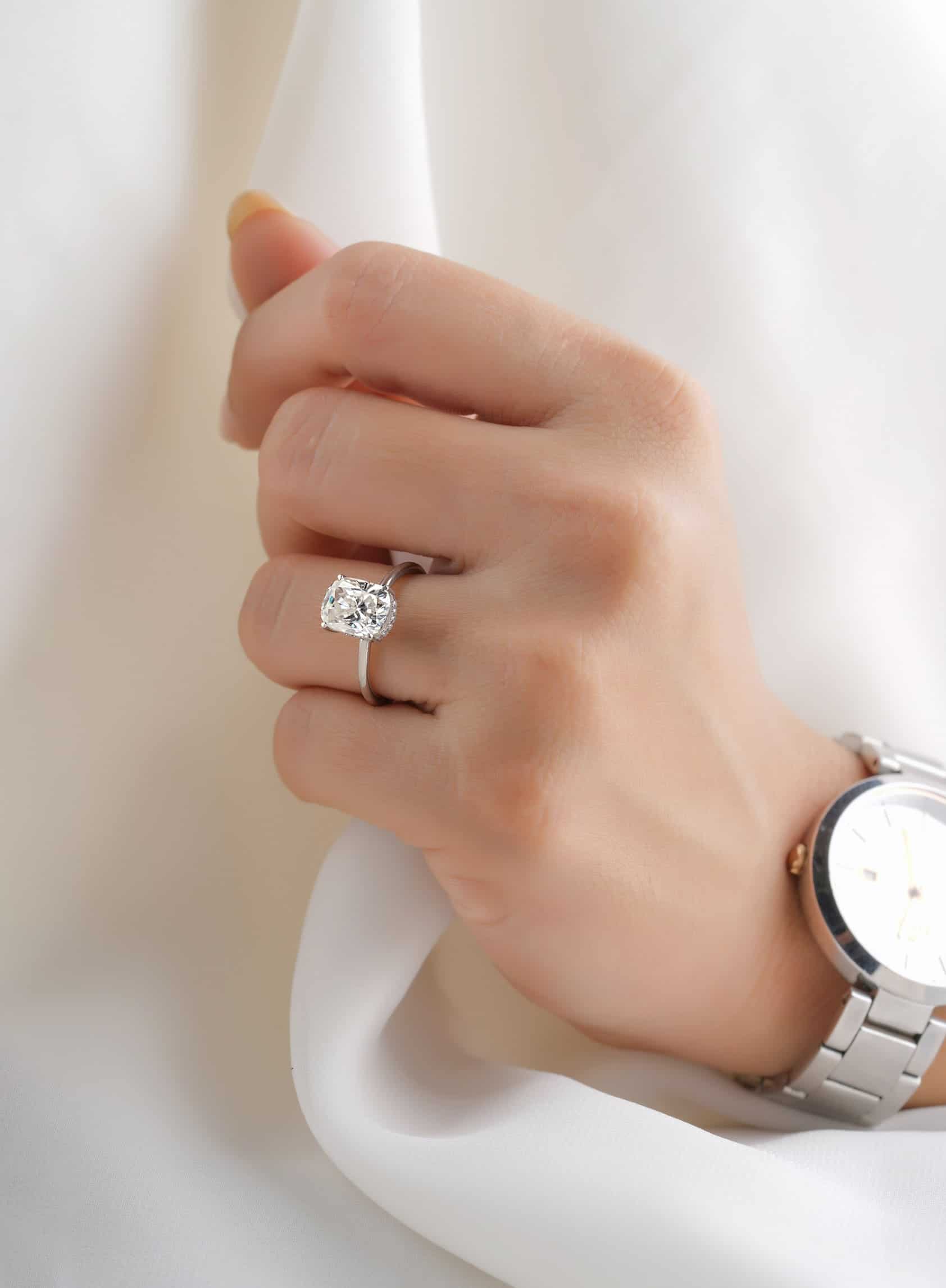 Diamond ring styled in soft natural light